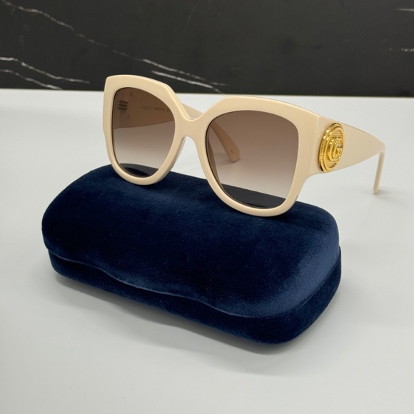 NEW GG1407S 004 GUCCI SQUARE IVORY BROWN WOMEN SUNGLASSES GUCCI - Picture 3 of 14